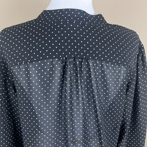 Chaps 3/4 Sleeve Blouse Size M Black White, Polka Dot Print, V-neck with Tie - Picture 6 of 8